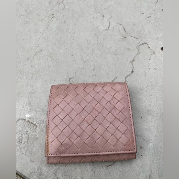 Woven Leather Wallet in Pink